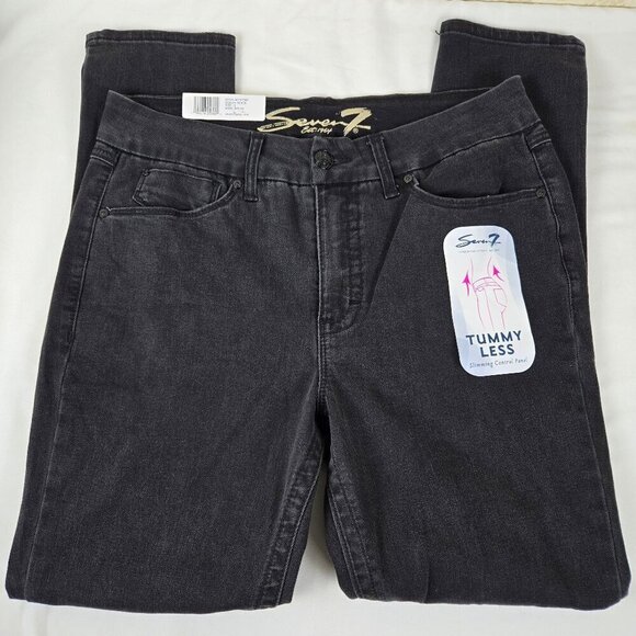 Seven7 Size 12 TummyLess High Rise Skinny Jeans Black Distressed Stretch NWT - Picture 1 of 16